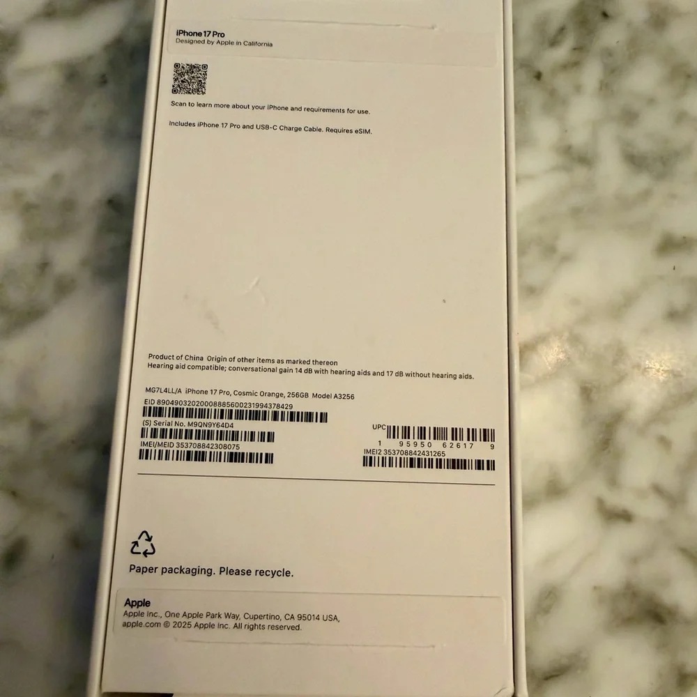 Apple iPhone 17 Pro 512gb Cosmic Orange EMPTY BOX ONLY